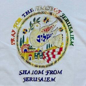 Top Fashion Surf Wear White Shalom Jerusalem Graphic T-Shirt Size Men’s XL